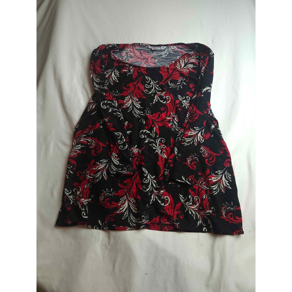 Croft & Barrow Womens Large Red Black Scroll Floral Scoop Neck Long Sleeve Top